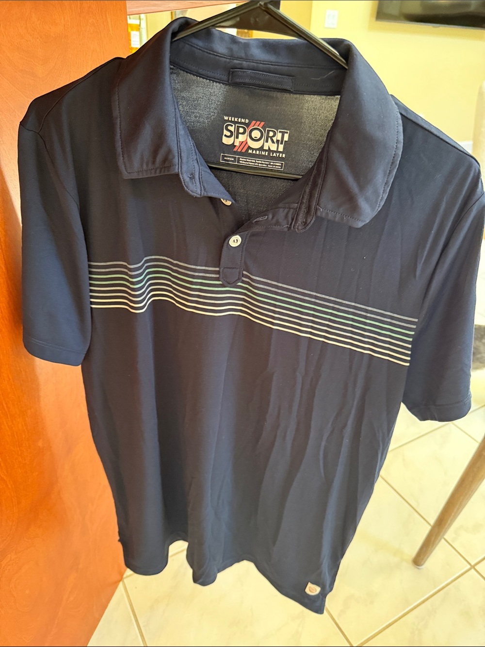 Marine Layer Navy Polo with Retro Sport Logo